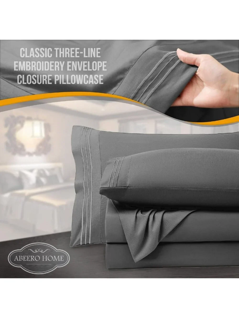 Luxury King Size Sheet Set - 4pcs Gray Cooling Soft Microfiber with Deep Pockets